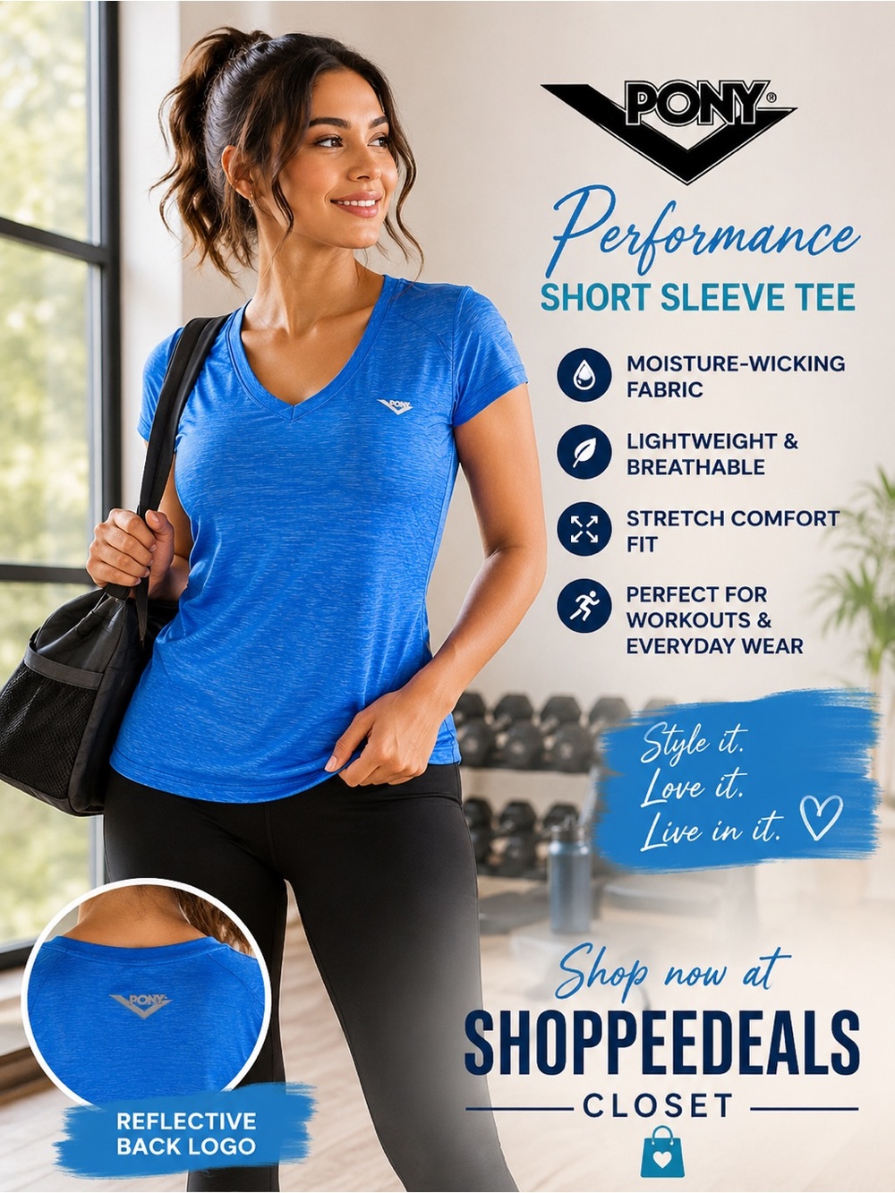 PONY Performance Short Sleeve Athletic Tee – Women’s XL – Blue